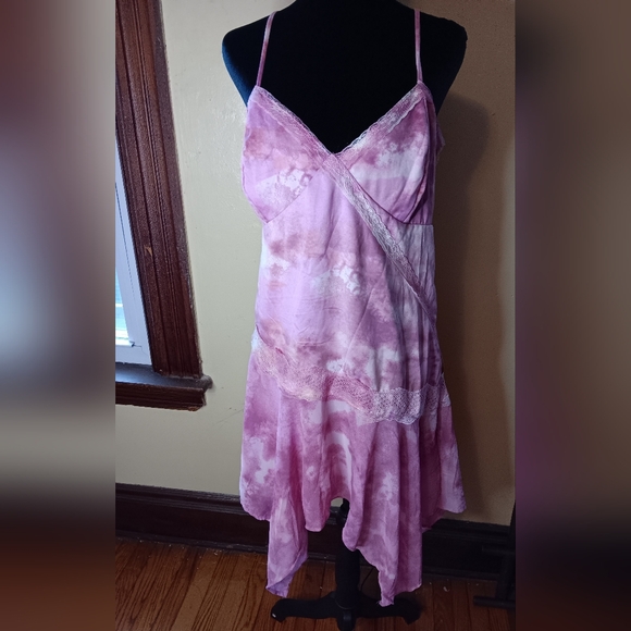 wild fable Dresses & Skirts - wild fable Pink Tie-Dye Asymmetrical Lace Slip Dress, Size L